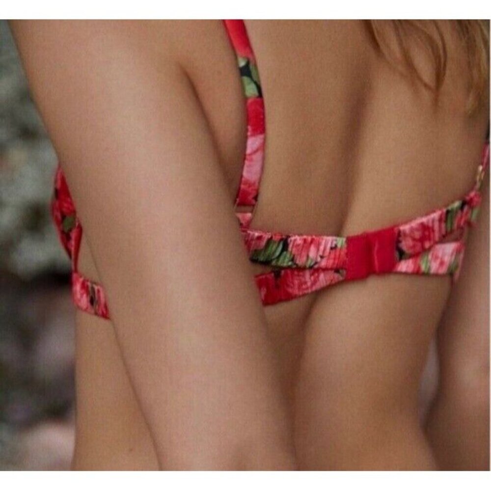 For Love And Lemons Floral Red Pink Underwire Bra - Picture 2 of 6